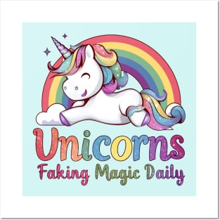 Funny Unicorn - Faking Magic Daily - Sarcastic Mom Posters and Art